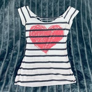 Black/white/red Heart Tee with Cut Out Back- punk/rock/ harijuku/Kpop